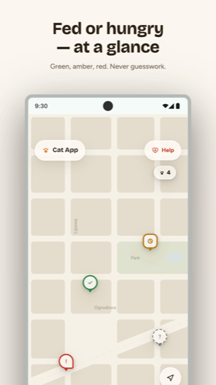 Street map of feeding spots with freshness colors